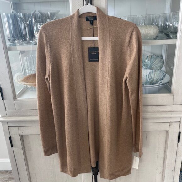 CHARTER CLUB LUXURY CASHMERE CARDIGAN HEATHER CAMEL SIZE SMALL NWT